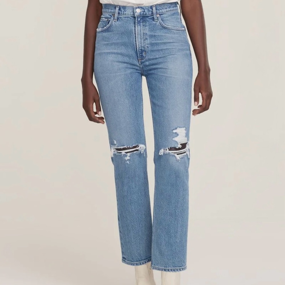 Agolde Light Wash Straight Leg Distressed Jeans in Whiplash Sz 29